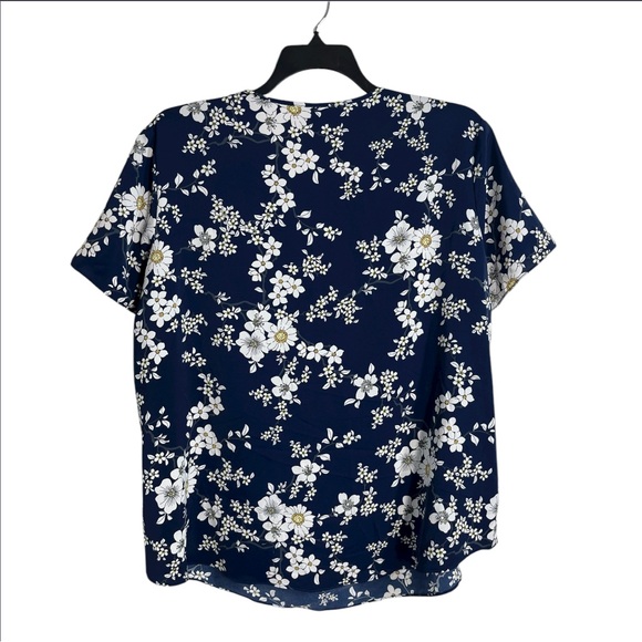 Anydeer Women's Plus Size 2XL Blue Floral Short Sleeve Summer Top Chiffon Blouse - Picture 2 of 6